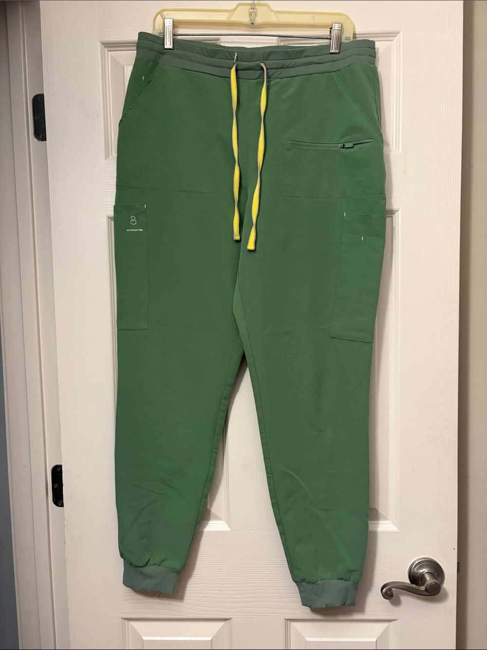 dolan Green Ankle Cargo Joggers Scrub Pants with Yellow Drawstring